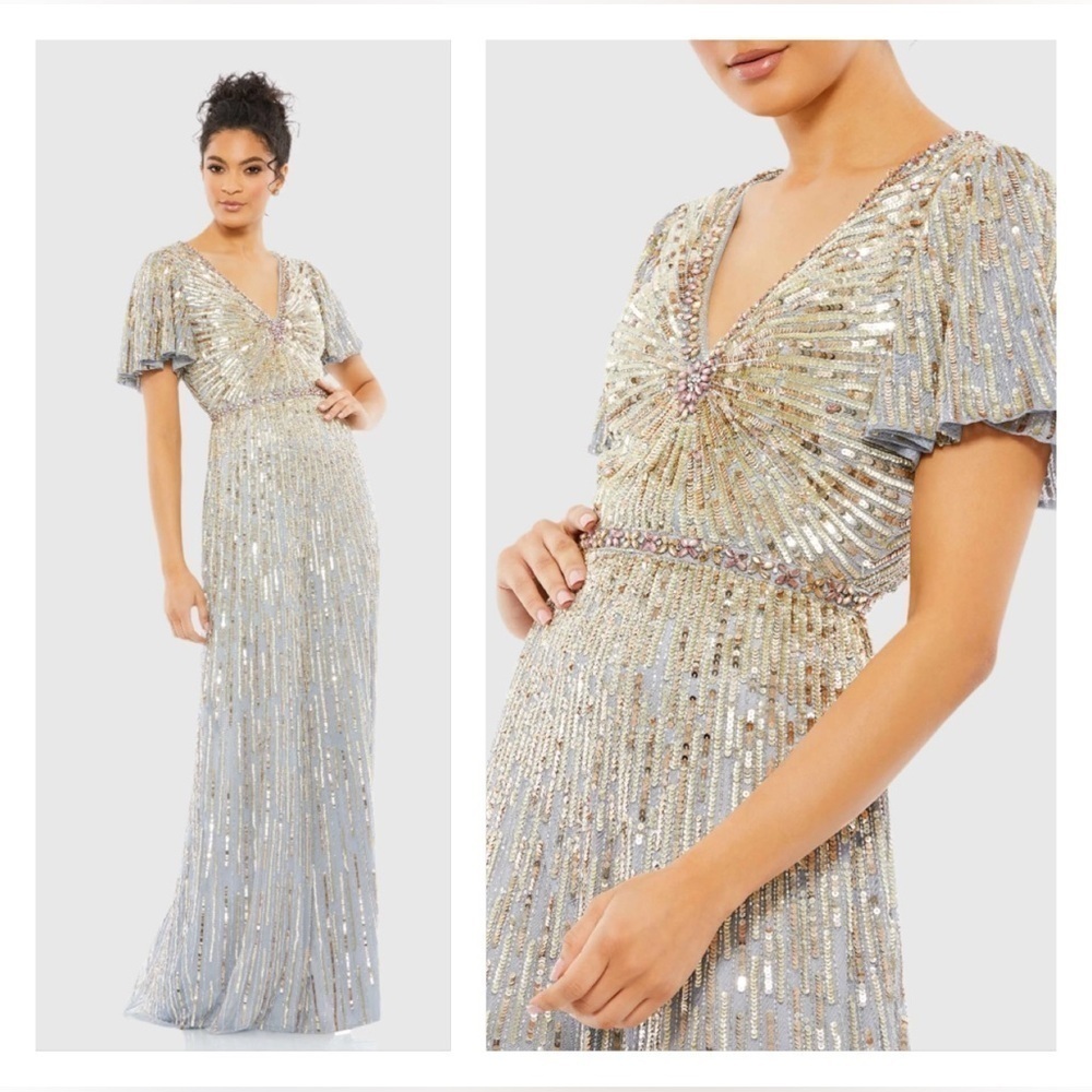 MAC DUGGAL 5538 NWT Embellished V Neck Butterfly Sleeve Column Gown